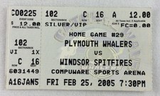 OHL 2005 02/25 Windsor Spitfires at Plymouth Whalers Hockey Ticket