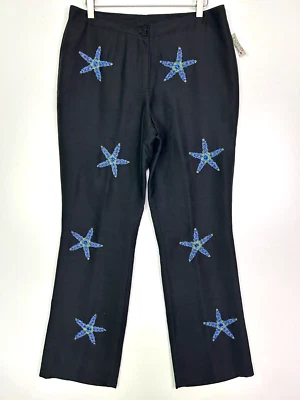 cj laing beaded starfish silk dress pants black blue size 10 new nwt - Image 1 of 4