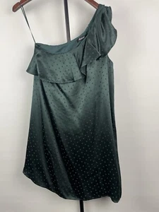 Madewell Emerald Green Silk One Shoulder Ruffle Dotted Mini Lined Dress Size 0 - Picture 1 of 7