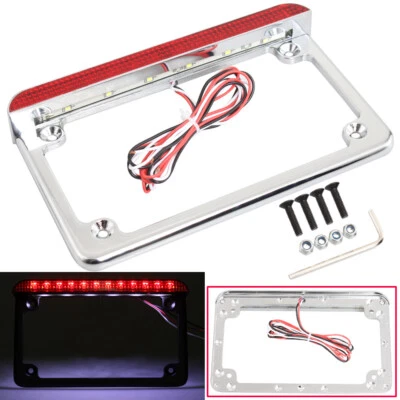 Motorbike Aluminum LED License Plate Frame w/Brake Light For Harley Honda Yamaha Foto 1 de 4