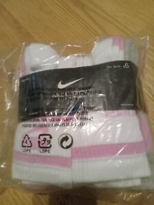 New Nike Girls Youth Pink Gray White Crew Socks 6 Pack