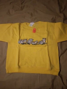 Kids 7 - 8 Sweatshirt Yellow with Row of Cats Fabric fiber Print 204964 - Picture 1 of 1