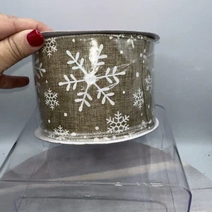 Holiday Time 35-Ft Ribbon 3.5 in Snowflakes Burlap Christmas Holiday Decorate - Picture 1 of 4