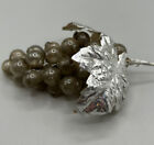 GRAPES ORNAMENT Glass & Foil/Paper Leaves in Gray, 1900s, FABULOUS