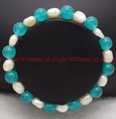 VALENTINO Bracciale Perla Bianca Naturale 8mm Blu Amazzonite Pietra Preziosa Rotonda Perline 7 5 pollici