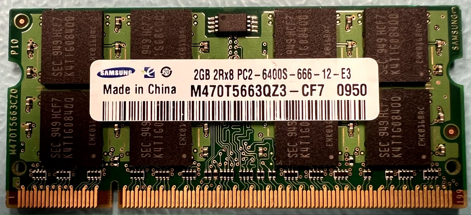 Samsung M470T5663QZ3-CF7 2GB DDR2-800Mhz PC2-6400 SODIMM Laptop Memory RAM - Image 1 of 1
