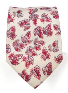 Vintage Valentino Men's Necktie 100% Silk Botanical Foulard Silver Pink 59x3.25" - Picture 1 of 3