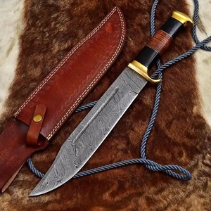 18" Custom Handmade Crocodile Dundee Bowie Knife Damascus Steel Blade W/Sheath - Picture 1 of 3