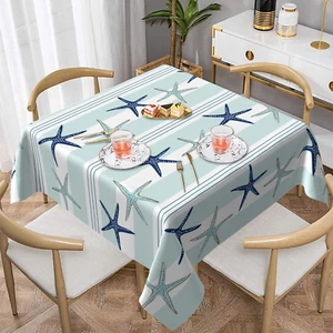 Summer Starfish Square Tablecloth 54 Inch Nautical Coastal Blue Table Cloth Trop - Picture 1 of 12