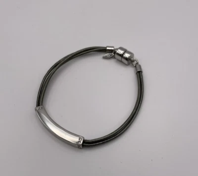 Pulsera de Cordón de Cuero Fósil Gris Tono Plateado Multi Hilo Apilamiento Mínimo Boho Foto 1 de 4