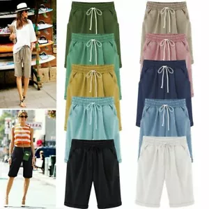 Summer Womens Shorts Elastic Waist Beach Casual Loose Yoga Pants S-6XL Plus Size - Picture 1 of 18
