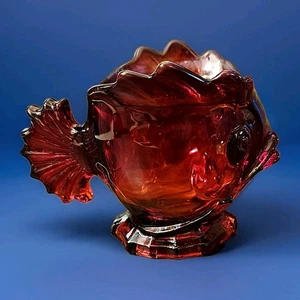 Fostoria RUBY RED Fish Seafood Cocktail #2497 Glass Cup Animals Figurines 1930 - Picture 1 of 10
