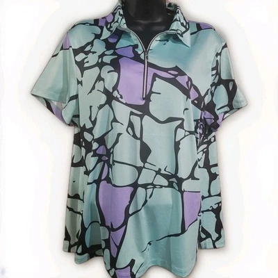 Simplicite by Jamie Sadock 1/4 Zip Golf Shirt Top Sz M Bright Colorful Abstract - Image 1 of 4