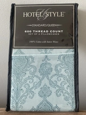 Hotel Style Standard Queen 600 Thread Count Set Of 2 Pillowcases Teal Paisley - Image 1 of 4