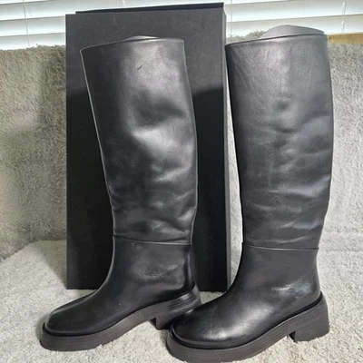 $2320 Botas de montar Marsell Fonello de cuero negro hasta la rodilla EU 36.5 US 6.5 Foto 1 de 4