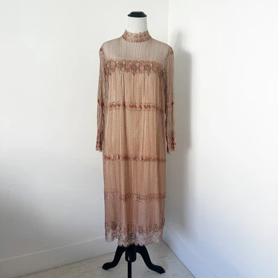 Vestido RINA DI’MONTELLA Vintage Midi Cambio Rosa Talla 10 100% Seda Encaje Cristales Foto 1 de 4
