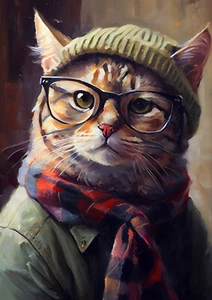 Cat in glasses, print for nursery, print of original watercolour painting 5"x7" - Picture 1 of 7