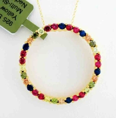 LAB CREATED PERIDOT, RUBY, BLUE SAPPHIRE, YELLOW TOPAZ NECKLACE .925 Silver NWT - Image 1 of 3