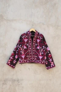 Indian Black Suzani Printed Jacket Handmade Velvet jacket Women's Clothing US - Picture 1 of 4