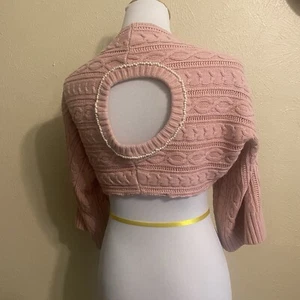 Shrug Bolero Small Medium Pink Pearls Cotton Knit Handmade USA - Picture 1 of 3