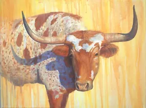 CONTEMPORARY WESTERN TEXAS LONGHORN WATERCOLOR EFFECT 13X19 PRINT BY LEE CASBEER - Bild 1 von 1