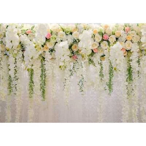 White Lace Floral Flower Curtain Printed Fabric Wall Backdrop 200x150cm Wedding - Picture 1 of 3