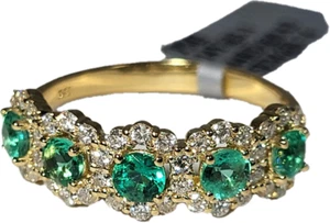 Emerald Ring 14K Yellow gold 5 stone Rare Natural Heirloom Made In The USA - Picture 1 of 5
