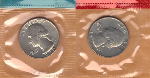 1970 P&D UNCIRCULATED WASHINGTON QUARTERS IN MINT CELLO (2 COINS) Cover