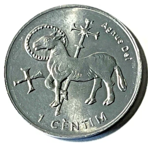 2002 Andorra Religious Coin 1 centime Lamb of God Angus Dei Cross - Picture 1 of 2
