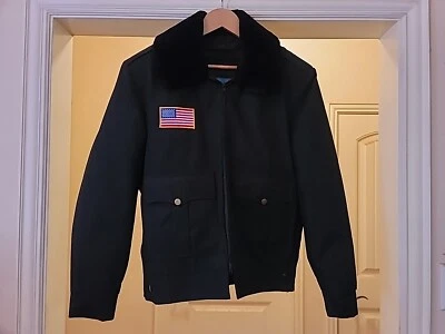 Bomber Jacket Black Security Law Enf Medium Remove Liner & Collar w/Flag Patch - Image 1 of 4