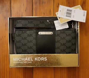 Michael Kors Faux Leather Adjust. Belt Bag/Fanny Pack MK Logo Sz L/XL Black/Grey - Picture 1 of 8