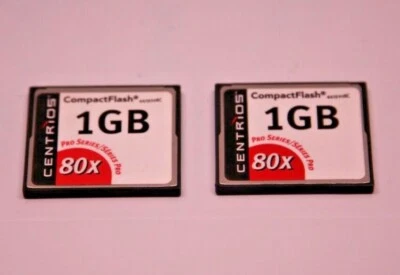 !! CENTRIOS !!  2X 1GB COMPACT FLASH CARDS !! 1"11/16 (43mm) X 1"6/16 (36mm) !! - Image 1 of 2