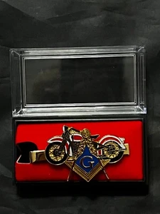 Motorcycle Square Compass Necktie Gold Color Tie Bar Masonic Freemason NEW! - Picture 1 of 1