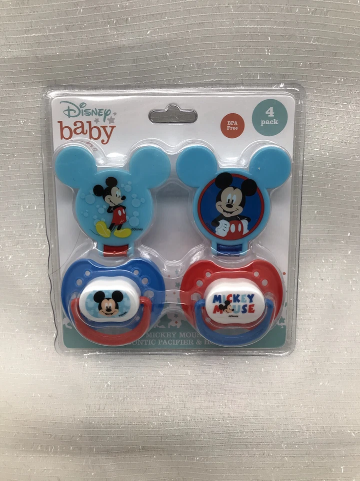 Disney Mickey Mouse 4 PC Set-2 Orthodontic Pacifiers and 2 Holder Set Fd51172