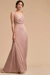 NEW BHLDN Sz 6 SABINE SURPLICE SATIN MAXI DRESS GOWN X DONNA MORGAN - Picture 1 of 2