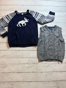 Mixed Brand Boys Blue Gray Fair Isle Ripped Vest Pullover Sweater Size: 6 Medium - Picture 1 of 6