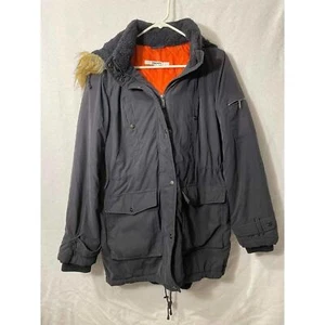 DKNY women's navy coat Fur size Large - Picture 1 of 7