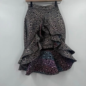 Bebe Skirt Women 0 Gold Metallic Ruffle Bodycon High Low Mermaid Evening Party - Picture 1 of 18