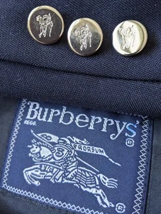 Vintage 42S BURBERRYS silver Knight buttons Texture Wool Navy Blazer Jacket Coat - Picture 1 of 7