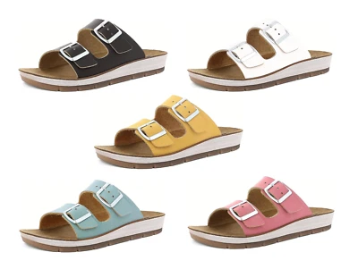 inblu Ciabatte Donna a Fascia con Doppia Fibbia e Plantare in Vera Pelle Sandali