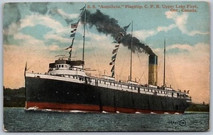 Postcard Ontario c1910s Steamship SS Assiniboia Flagship CPR Upper Lake Fleet - Picture 1 of 2