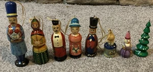 Vintage Hand painted Russian Wooden Christmas Ornaments Lot Of 8 (K1) - Picture 1 of 23