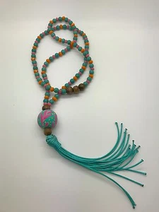 COLGANTE ROSA TURQUESA Cuentas y Madera Pintada a Mano Collar Hecho a Mano Damas MN9 - Imagen 1 de 1