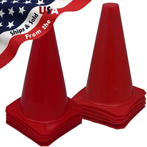 9" INCH RED CONES SPORTS AGILITY TRAFFIC FIELD ROAD SOCCER ~ (SET OF 10) USA - Picture 1 of 10