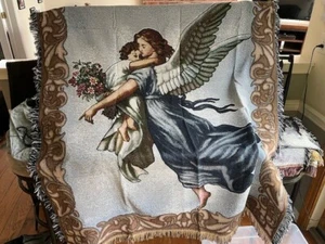 The Guardian Angle Throw Tapestry Blanket made by American Weavers USA 50" x 58" - Picture 1 of 4