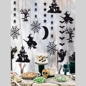 6 Stück Halloween Spinne Hexe Geist Fledermaus geformt Girlande Dekoration - Picture 1 of 7