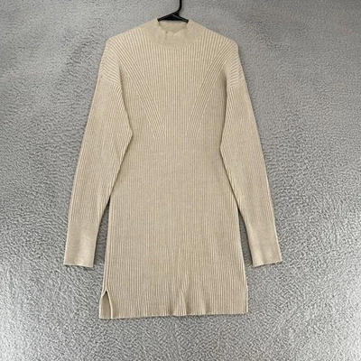 Abercrombie & Fitch Sweater Dress Womens Small Beige Mock Neck Ribbed Minimalist - Image 1 of 4