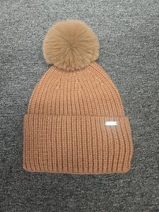 Cappello invernale Steve Madden cammello donna berretto in maglia teschio con pom - Foto 1 di 5