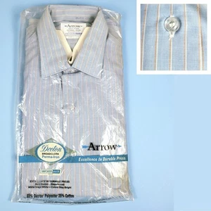 Vintage Arrow Dress Shirt, 1960s Blue Red White Striped • 15.2" Neck • Size M/L - Picture 1 of 12