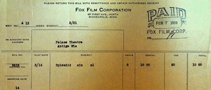 Fox Film Corp Invoice February 7 1920 Splendid Sin Silent Film - Picture 1 of 1